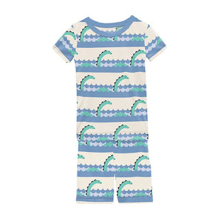 Boy's Print Bamboo Short Sleeve Pajama Set with Shorts - Natural Sea Monster KicKee Pants