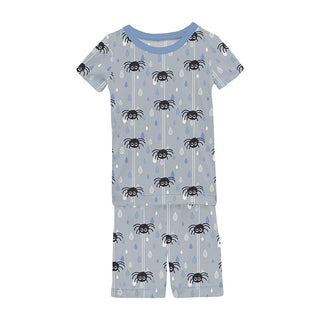 Boy's Print Bamboo Short Sleeve Pajama Set with Shorts - Pearl Blue Itsy Bitsy Spider KicKee Pants