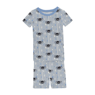 KicKee Pants Boy's Pajama Set with Shorts - Pearl Blue Itsy Bitsy Spider | Stylish Sleepies offer designs that make bedtime beautiful.