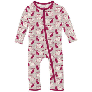 Print Bamboo Coverall with 2-Way Zipper - Latte Kitsune Baby & Toddler Sleepwear