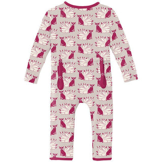 KicKee Pants Print Coverall with 2-Way Zipper - Latte Kitsune