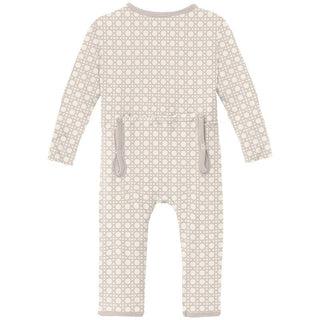 Print Bamboo Coverall with 2-Way Zipper - Latte Wicker Baby & Toddler Sleepwear