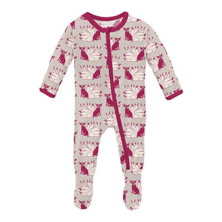 Print Bamboo Footie with 2-Way Zipper - Latte Kitsune Baby & Toddler Sleepwear