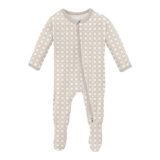 Print Bamboo Footie with 2-Way Zipper - Latte Wicker Baby & Toddler Sleepwear