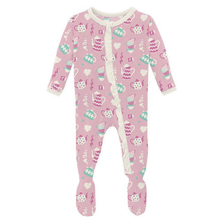 Girl's Print Bamboo Classic Ruffle Footie with 2-Way Zipper - Cake Pop Tea Party KicKee Pants