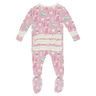 Girl's Print Bamboo Classic Ruffle Footie with 2-Way Zipper - Cake Pop Tea Party Baby & Toddler Sleepwear