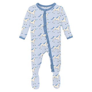 Girl's Print Bamboo Classic Ruffle Footie with 2-Way Zipper - Dew Prancing Unicorn Baby & Toddler Sleepwear