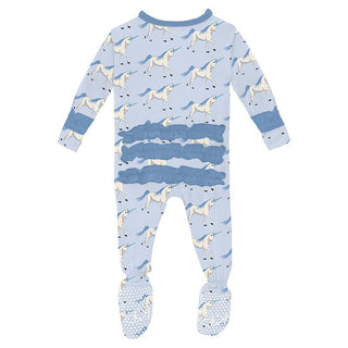 Girl's Print Bamboo Classic Ruffle Footie with 2-Way Zipper - Dew Prancing Unicorn Baby & Toddler Sleepwear