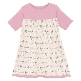 Girl's Print Bamboo Classic Short Sleeve Swing Dress - Natural Bird Banner KicKee Pants