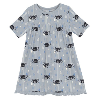 Girl's Print Bamboo Classic Short Sleeve Swing Dress - Pearl Blue Itsy Bitsy Spider Baby & Toddler Dresses