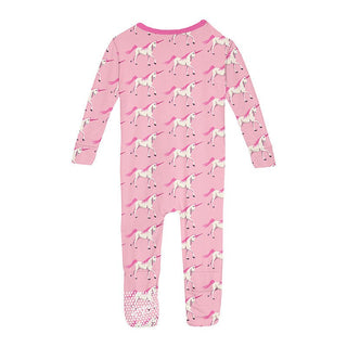 Girl's Print Bamboo Convertible Sleeper with Zipper - Cake Pop Prancing Unicorn KicKee Pants