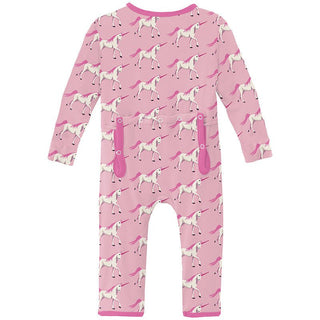 Girl's Print Bamboo Coverall with 2-Way Zipper - Cake Pop Prancing Unicorn KicKee Pants