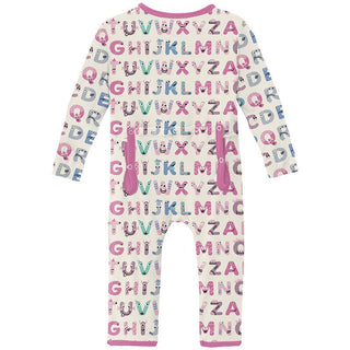 Girl's Print Bamboo Coverall with 2-Way Zipper - Natural ABC Monsters KicKee Pants