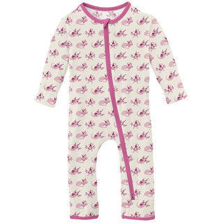 Girl's Print Bamboo Coverall with 2-Way Zipper - Natural Axolotl Party Baby & Toddler Sleepwear