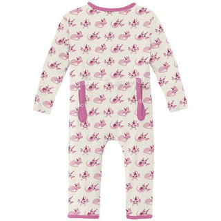 Girl's Print Bamboo Coverall with 2-Way Zipper - Natural Axolotl Party Baby & Toddler Sleepwear