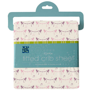 Girl's Print Bamboo Fitted Crib Sheet - Natural Bird Banner Bed Sheets