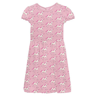 Girl's Print Bamboo Flutter Sleeve Twirl Dress with Pockets - Cake Pop Prancing Unicorn KicKee Pants