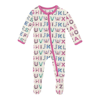 Girl's Print Bamboo Footie with 2-Way Zipper - Natural ABC Monsters KicKee Pants