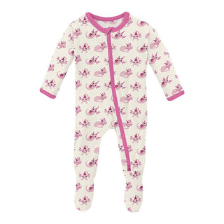 Girl's Print Bamboo Footie with 2-Way Zipper - Natural Axolotl Party Baby & Toddler Sleepwear