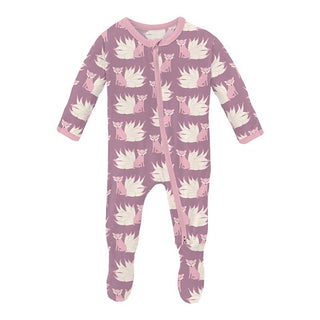 Girl's Print Bamboo Footie with 2-Way Zipper - Pegasus Kitsune Baby & Toddler Sleepwear