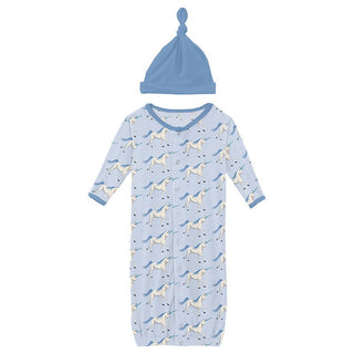 Girl's Print Bamboo Layette Gown Converter & Single Knot Hat Set - Dew Prancing Unicorn Baby & Toddler Sleepwear