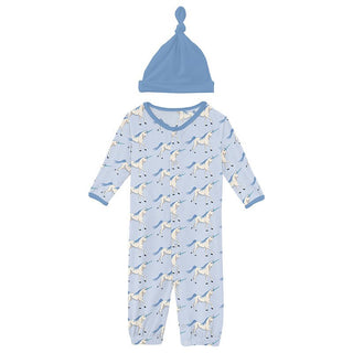 Girl's Layette Gown Converter & Single Knot Hat Set - Dew Prancing Unicorn