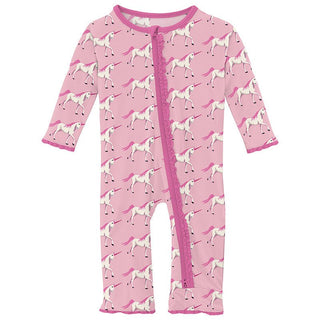 Girl's Print Bamboo Muffin Ruffle Coverall with 2-Way Zipper - Cake Pop Prancing Unicorn Baby & Toddler Sleepwear