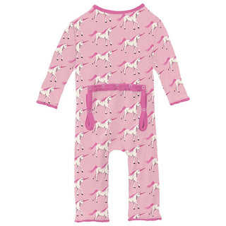 Girl's Print Bamboo Muffin Ruffle Coverall with 2-Way Zipper - Cake Pop Prancing Unicorn Baby & Toddler Sleepwear