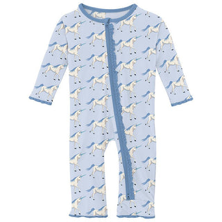 Girl's Muffin Ruffle Coverall with 2-Way Zipper - Dew Prancing Unicorn