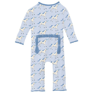 Girl's Muffin Ruffle Coverall with 2-Way Zipper - Dew Prancing Unicorn