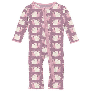 Girl's Print Bamboo Muffin Ruffle Coverall with 2-Way Zipper - Pegasus Kitsune Baby & Toddler Sleepwear