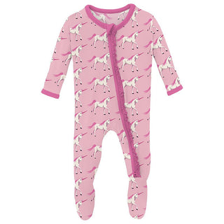 Girl's Print Bamboo Muffin Ruffle Footie with 2-Way Zipper - Cake Pop Prancing Unicorn Baby & Toddler Sleepwear