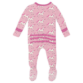 Girl's Print Bamboo Muffin Ruffle Footie with 2-Way Zipper - Cake Pop Prancing Unicorn KicKee Pants