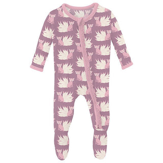 Girl's Print Bamboo Muffin Ruffle Footie with 2-Way Zipper - Pegasus Kitsune Baby & Toddler Sleepwear