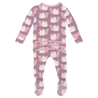 Girl's Print Bamboo Muffin Ruffle Footie with 2-Way Zipper - Pegasus Kitsune Baby & Toddler Sleepwear