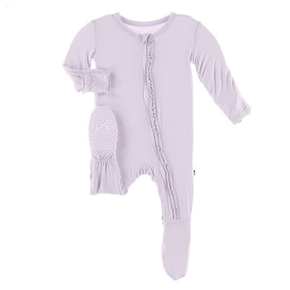 Girl's Solid Bamboo Muffin Ruffle Footie with Zipper - Thistle Baby & Toddler Sleepwear