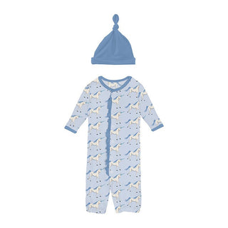 Girl's Print Bamboo Ruffle Layette Gown Converter & Single Knot Hat Set - Dew Prancing Unicorn Baby & Toddler Sleepwear