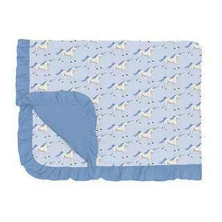 Girl's Print Bamboo Ruffle Toddler Blanket - Dew Prancing Unicorn Swaddling & Receiving Blankets