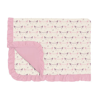 Girl's Print Bamboo Ruffle Toddler Blanket - Natural Bird Banner Swaddling & Receiving Blankets