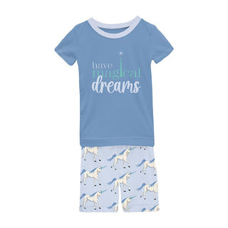 Girl's Print Bamboo Short Sleeve Graphic Tee Pajama Set with Shorts - Dew Prancing Unicorn Baby & Toddler Sleepwear