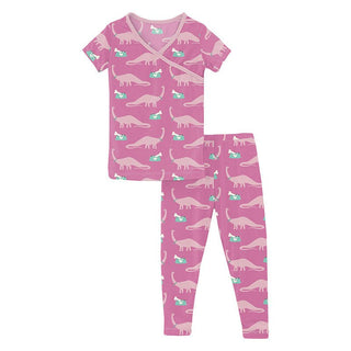 Girl's Print Bamboo Short Sleeve Kimono Pajama Set - Tulip Pet Dino Baby & Toddler Sleepwear