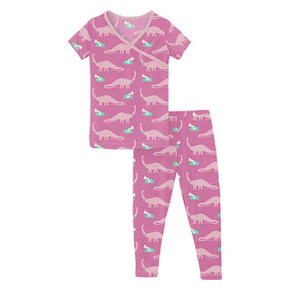KicKee Pants Girl's Print Short Sleeve Kimono Pajama Set - Tulip Pet Dino | Stylish Sleepies offer designs that make bedtime beautiful.
