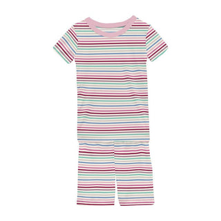 Girl's Print Bamboo Short Sleeve Pajama Set with Shorts - Make Believe Stripe Baby & Toddler Sleepwear