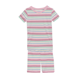 KicKee Pants Girl's Short Sleeve Pajama Set with Shorts - Make Believe Stripe | Stylish Sleepies offer designs that make bedtime beautiful.