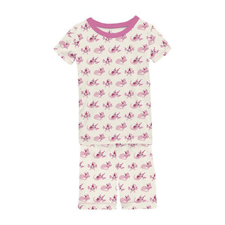 Girl's Print Bamboo Short Sleeve Pajama Set with Shorts - Natural Axolotl Party KicKee Pants