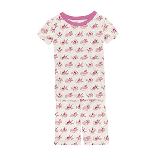 KicKee Pants Girl's Short Sleeve Pajama Set with Shorts - Natural Axolotl Party | Stylish Sleepies offer designs that make bedtime beautiful.