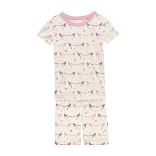 Girl's Print Bamboo Short Sleeve Pajama Set with Shorts - Natural Bird Banner Baby & Toddler Sleepwear