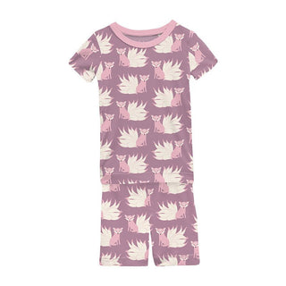 Girl's Print Bamboo Short Sleeve Pajama Set with Shorts - Pegasus Kitsune Baby & Toddler Sleepwear