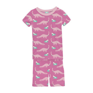 Girl's Print Bamboo Short Sleeve Pajama Set with Shorts - Tulip Pet Dino Baby & Toddler Sleepwear