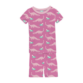 KicKee Pants Girl's Print Short Sleeve Pajama Set with Shorts - Tulip Pet Dino | Stylish Sleepies offer designs that make bedtime beautiful.